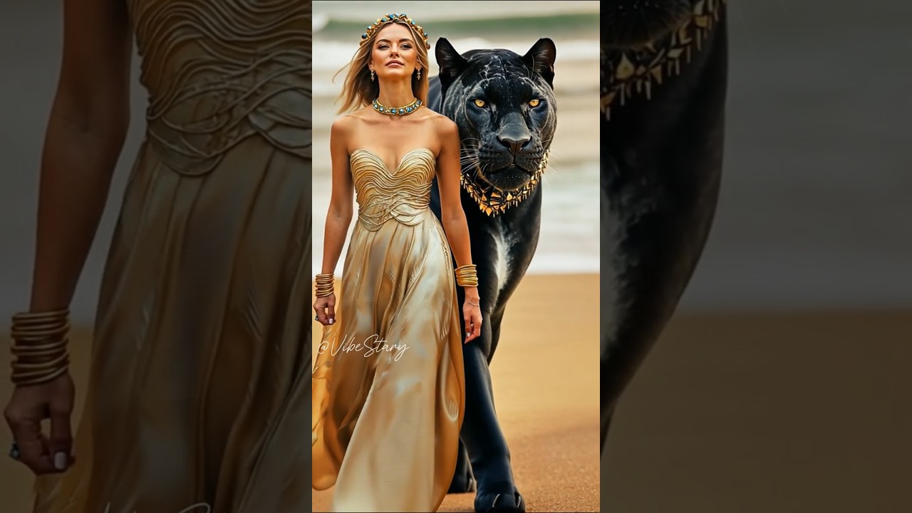 ✨ A Majestic Walk - The Queen & Her Black Panther in a Cinematic Fantasy 🌅🐆 