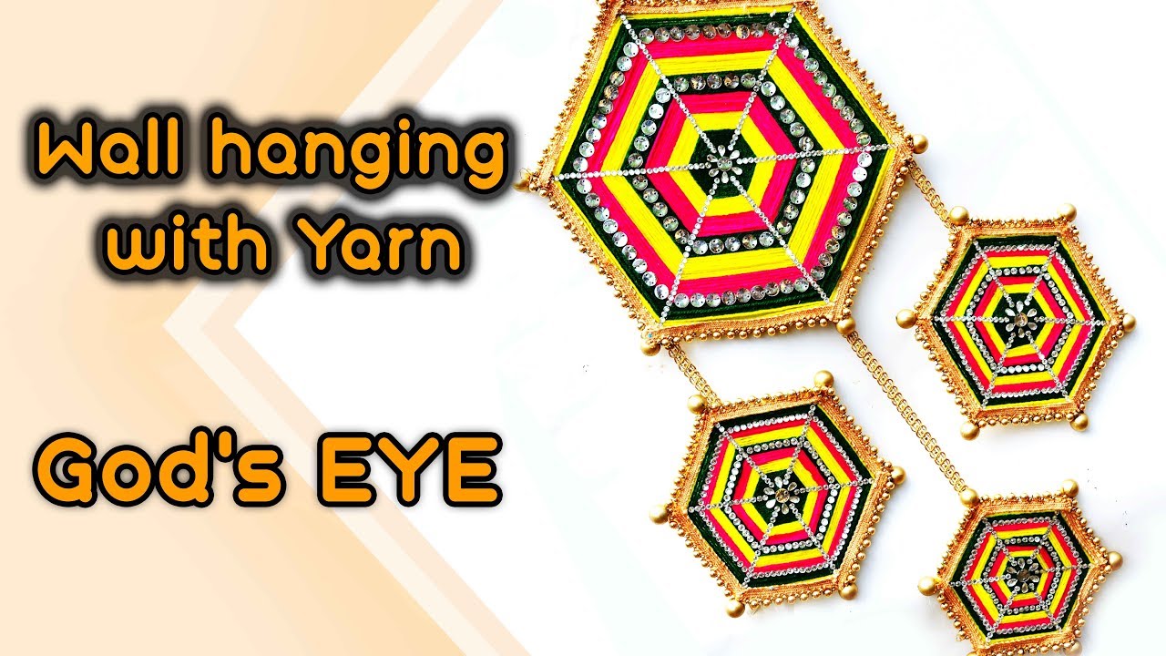 how to make Wall hanging from Yarn | God's Eye | coconut broom stick | Art with Creativity 274