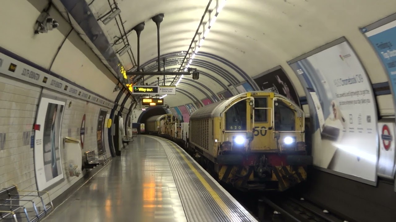 London Underground Battery Locomotives L50 and L44 passing South Kensington