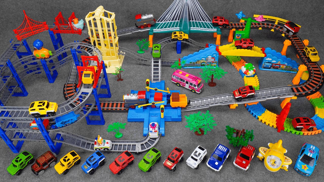15 minutes of satisfying Roller Lego track & Train & Car Overpass World toy ASMR | Toy review