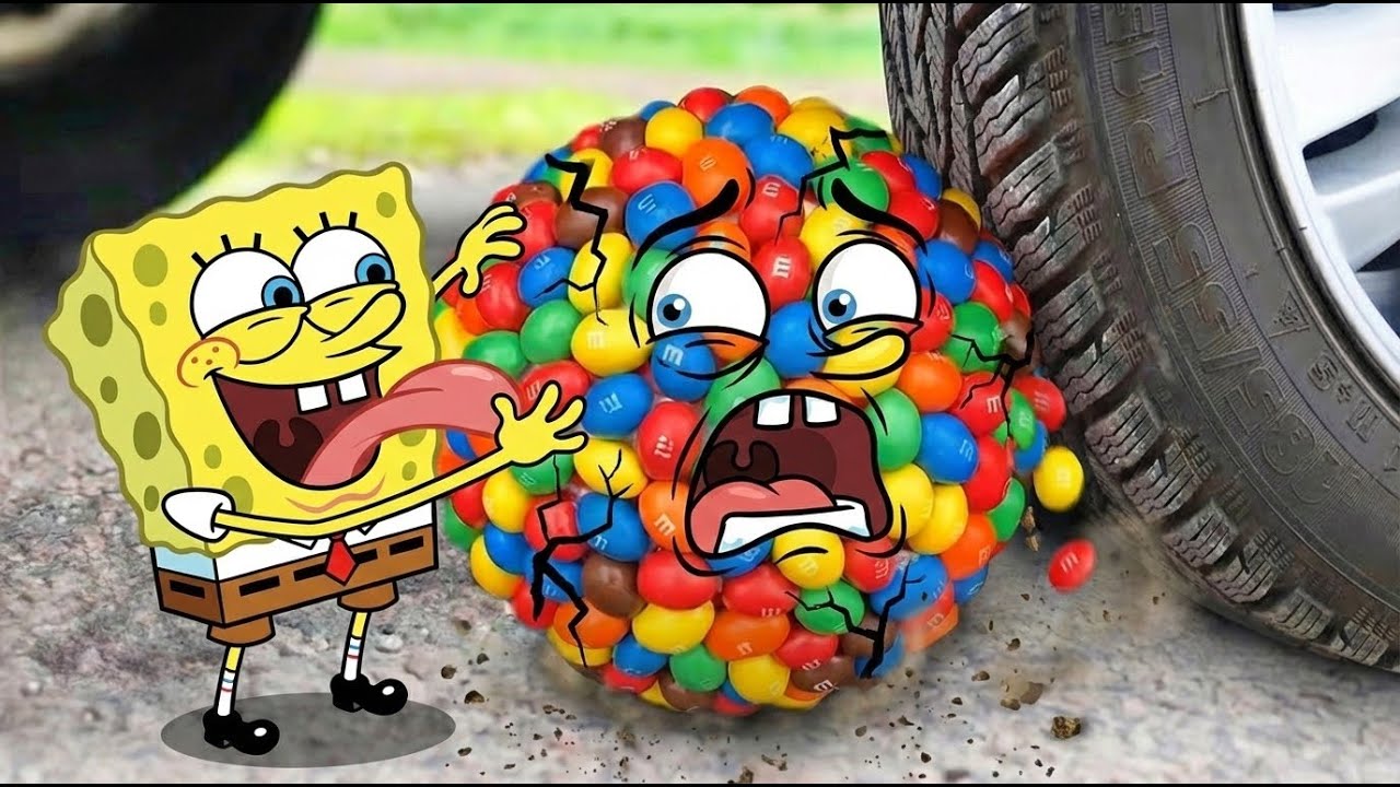 NOOO!! Experiment Car vs SpongeBob & M&M Ball 😱 | Crushing Crunchy & Soft Things | Woa Doodland