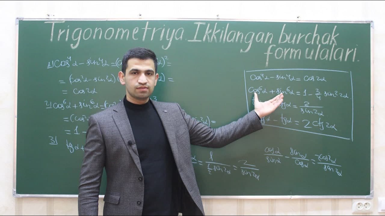 Trigonometriya. Ikkilangan burchak formulalari. 9-qism