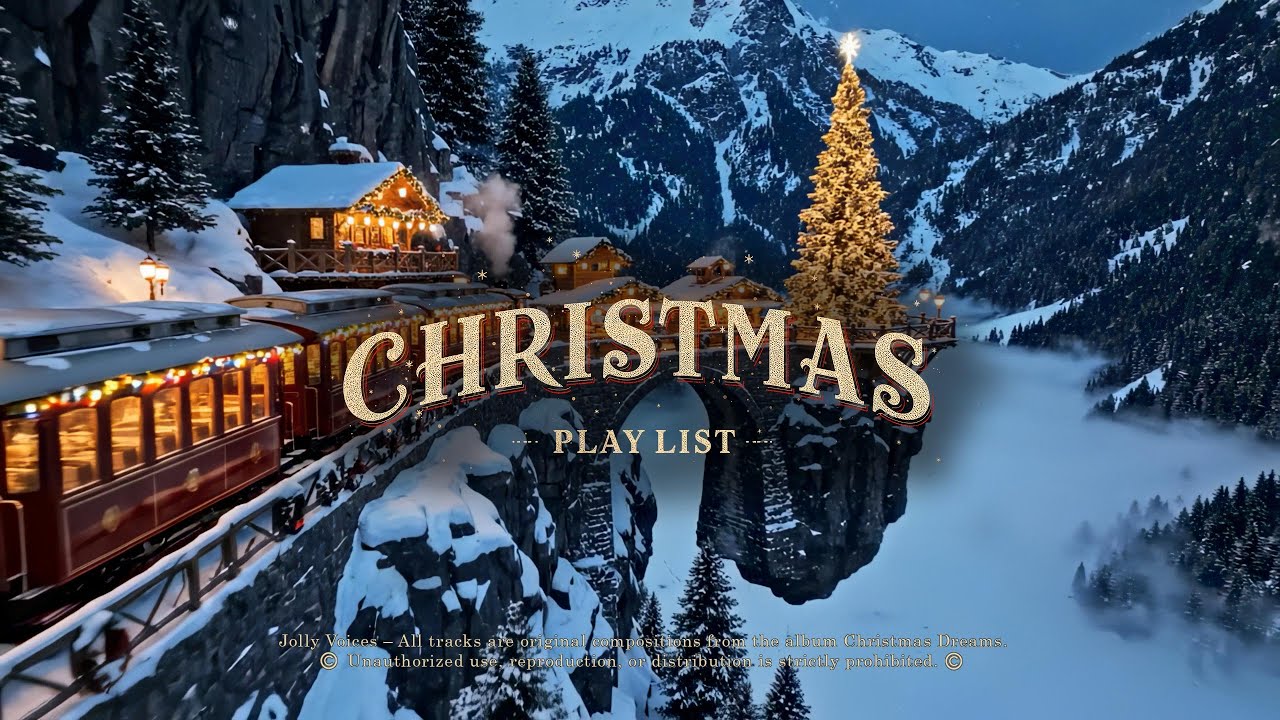 Christmas Songs 4K &ndash; Magical Train Ride Through Snowy Mountains & Holiday Lights