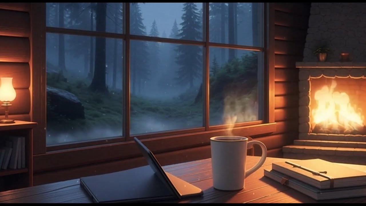 Rainy Cabin Vibes | Lofi Beats, Coffee & Fireplace for Focus
