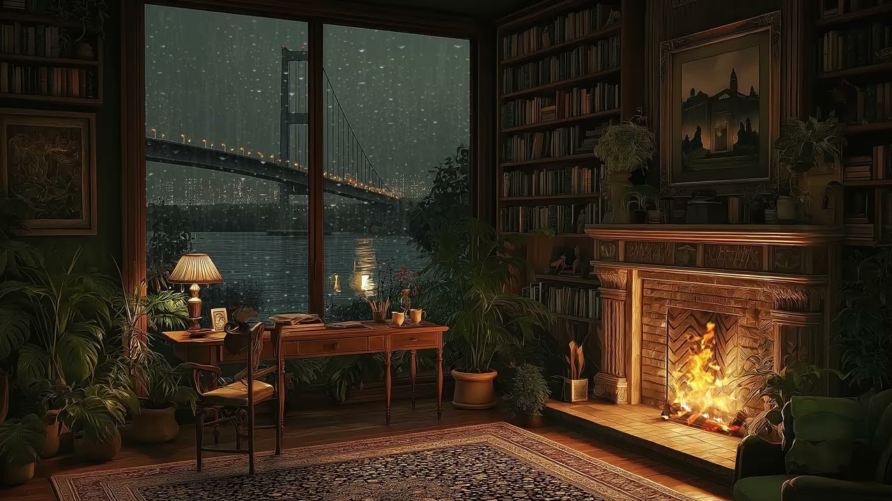 🎧 Rainy Night Study Piano | Small Study Room Window Rain – 3 Hours Piano Music for Focus Sleep Relax