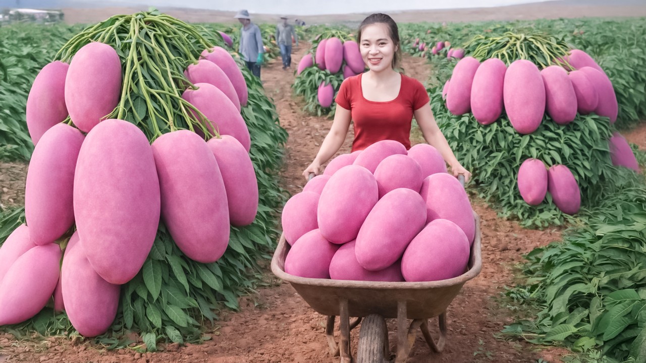 Giant Pink-Purple Mango Harvest to Market | A Peaceful Farm Morning You'll Love