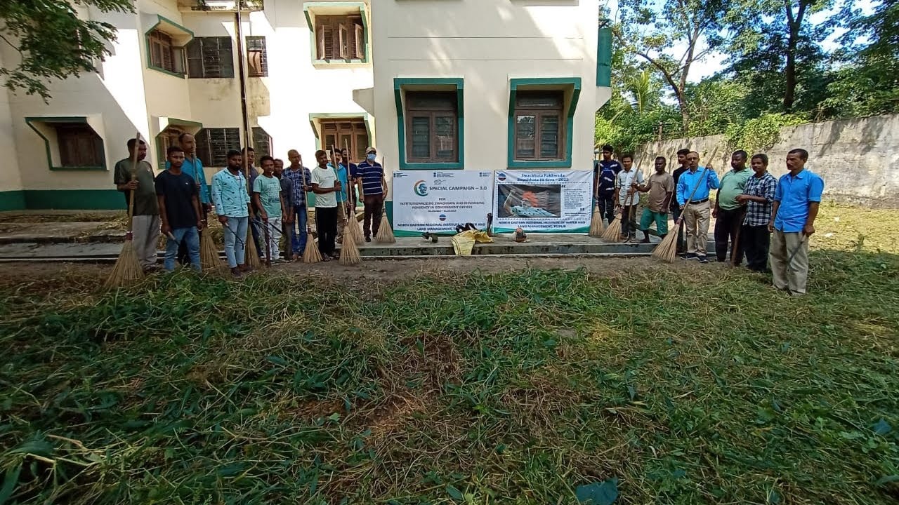 Cleanliness drive conducted in the surrounding areas of M.Tech. Boy's Hostel of NERIWALM.