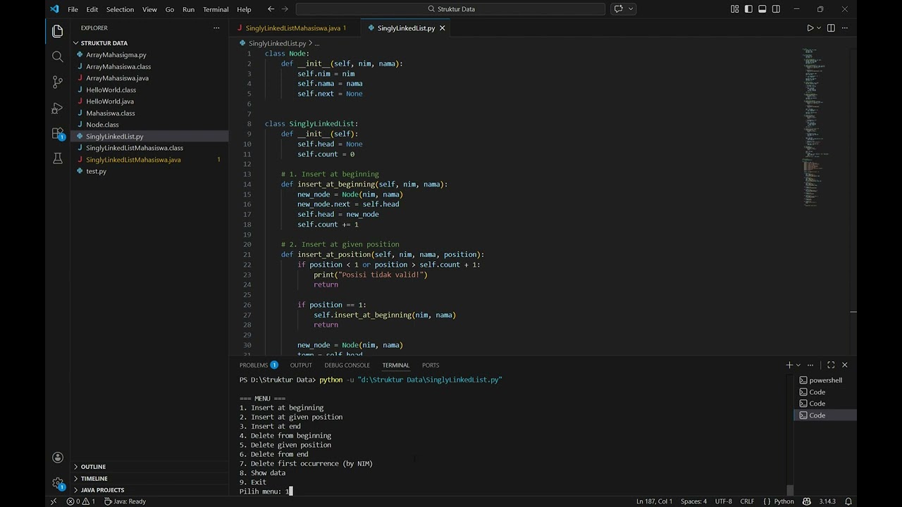 Tugas Singly LinkedList Menggunakan Bahasa Java dan Phyton - 24106050008 - Muhammad Nabeel Akhtar