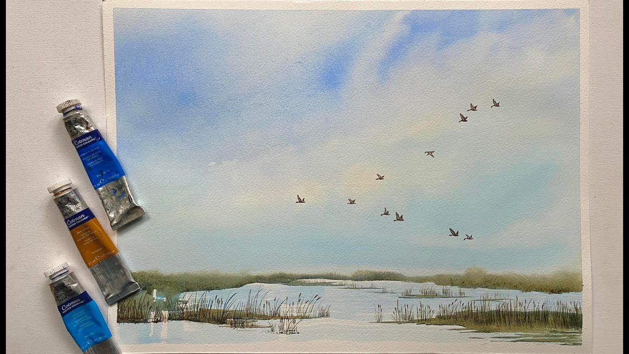 Morgaine's Simple Watercolor Landscape WETLANDS Painting tutorial Beginners Watercolour landscape