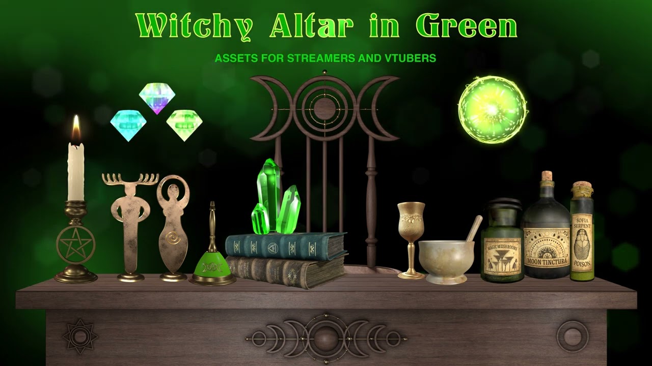 Magic Twitch Overlay Package, Witchy Altar Streamer Assets, Candles, Crystals, Potions, Desk, Chair