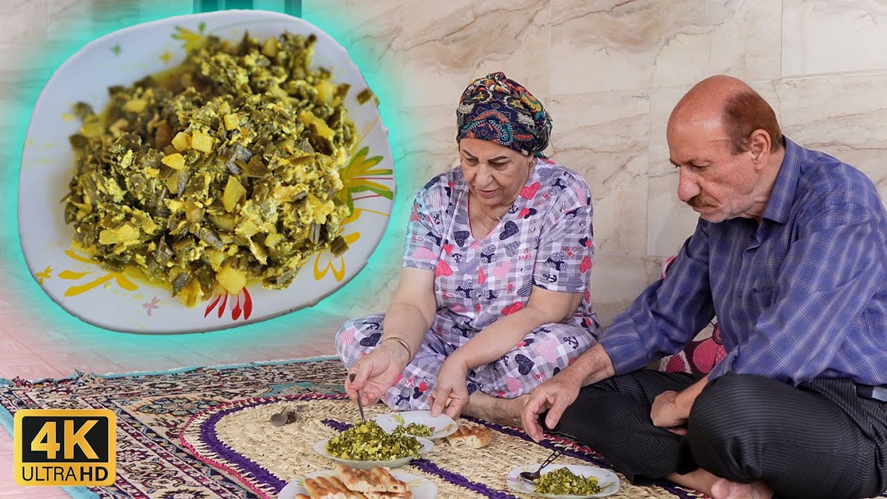 Village Life Cuisine: Crafting a Local Delicacy with Fresh Garlic Leaves in a Rustic Hom (سیرواویج)