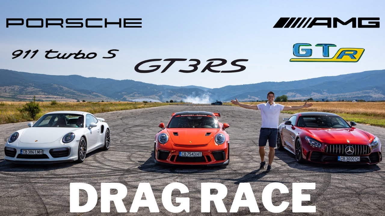 ДРЭГ-РЕЙС! Porsche 911 991.2 GT3RS против Turbo S и Mercedes AMG GT-R
