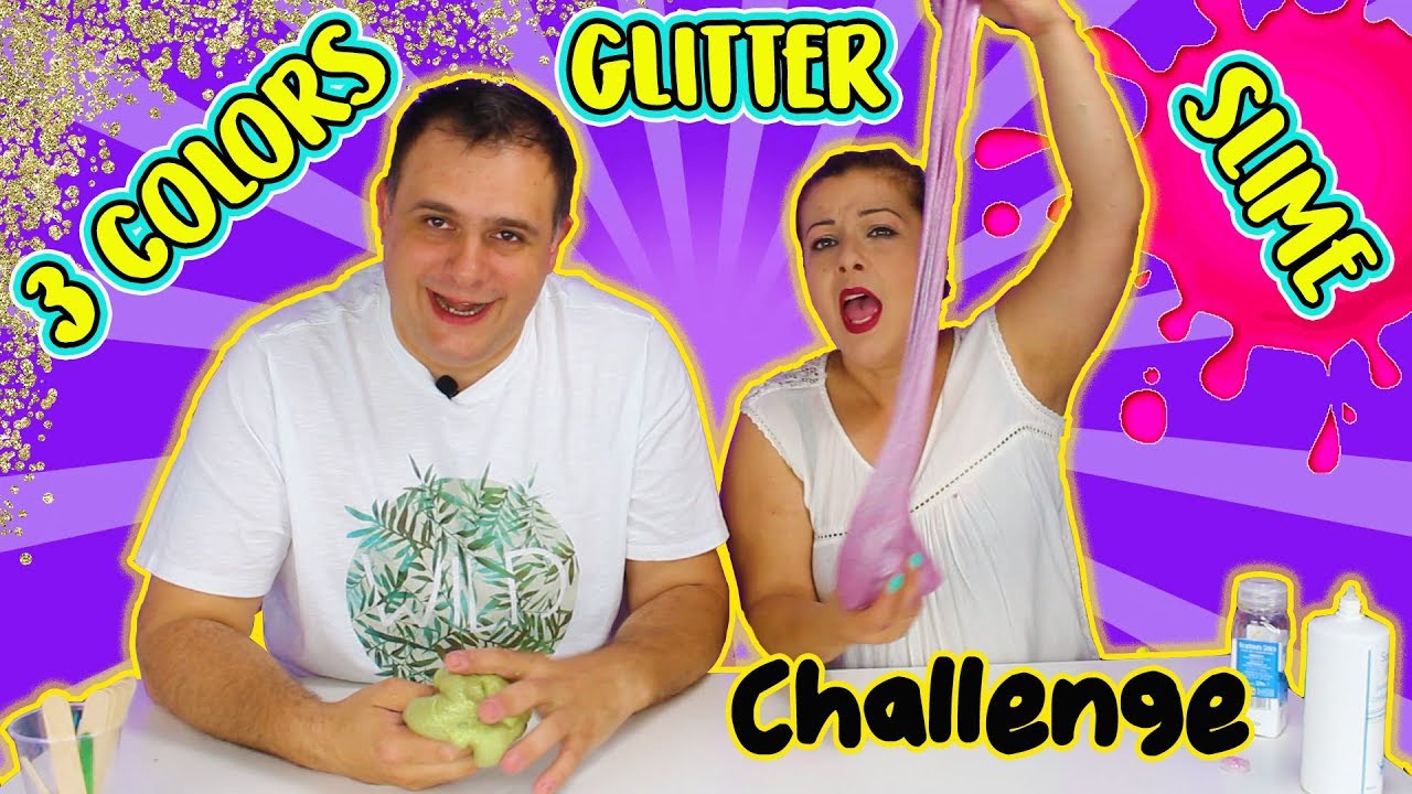 3 COLORS of GLITTER SLIME Challenge !! Reto 3 colores de purpurina para SLIME | Videos de SLIME