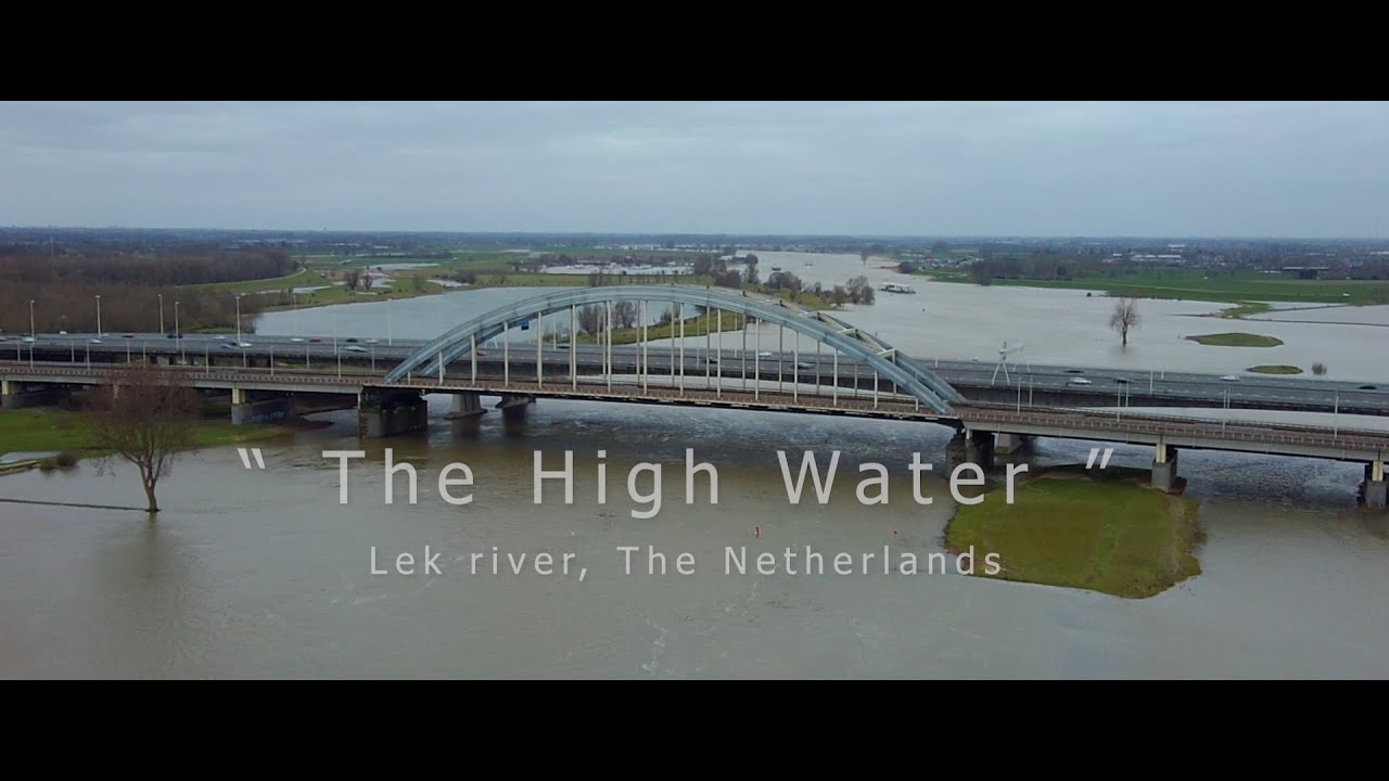 The HIGH WATER of river LEK in The Netherlands. Hoog water bij de lek - Xiaomi Fimi A3