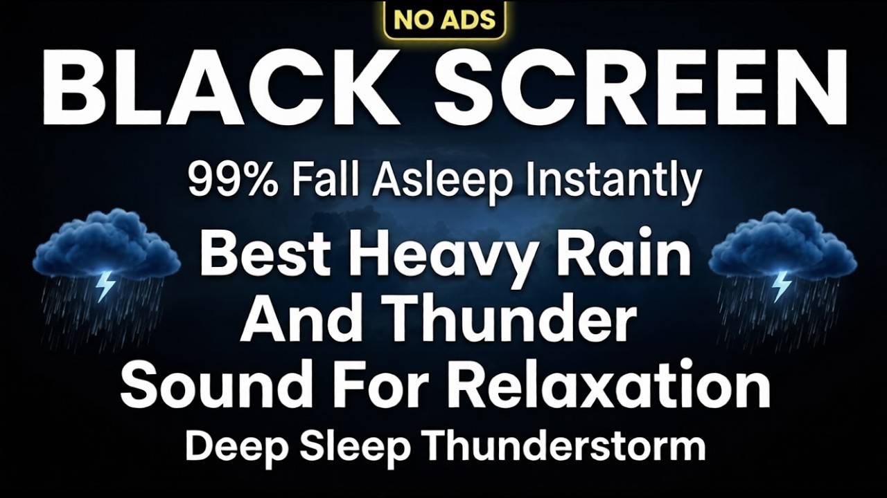 Heavy Rain and Thunder Sounds for Sleeping - Black Screen | 🌧️ Instant Relaxation & Anxiety Relief