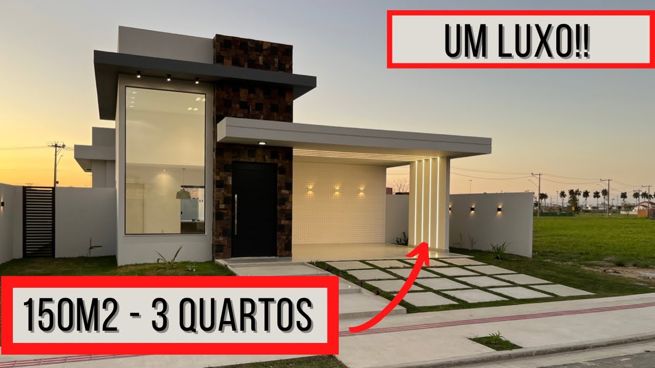 Inspire-se: Casa linear de 3 quartos, 150 m2 com hidro e pergolado, em condomínio- Terreno grande