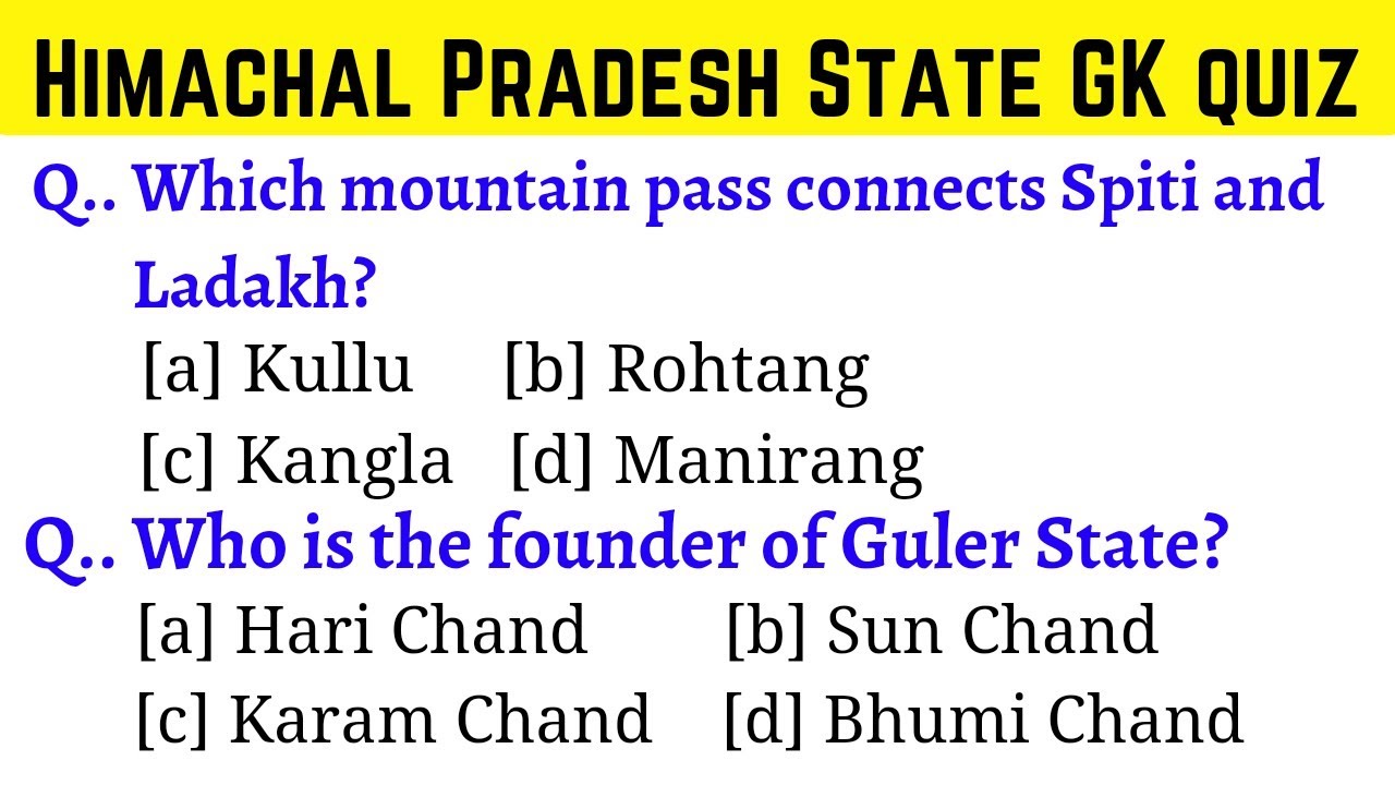 20 GK Question and Answer about Himachal Pradesh | Himachal Pradesh state quiz | Indian State quiz