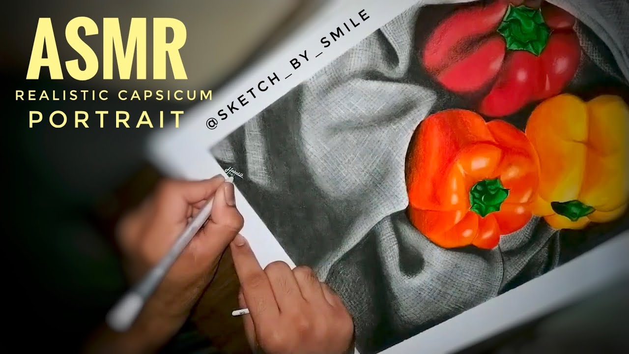 Realistic capsicum 🫑 drawing using pencil colour. ASMR portrait drawing. #art #drawing 
