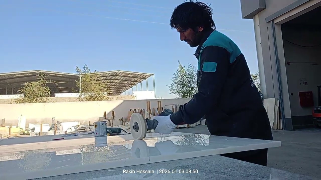 Buffing the Marble Slab | High-Gloss Marble Polishing Process