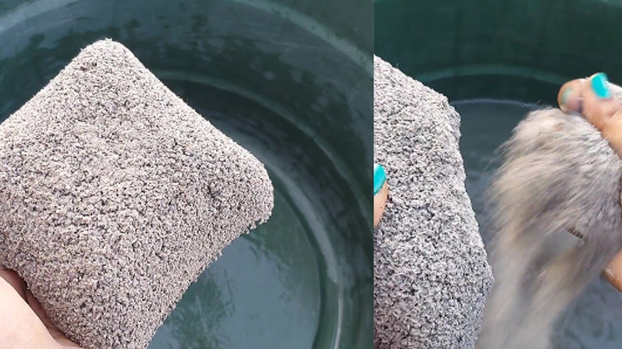 ASMR:;🔘Gritty concrete crumbling dry&water+dip/paste play😋