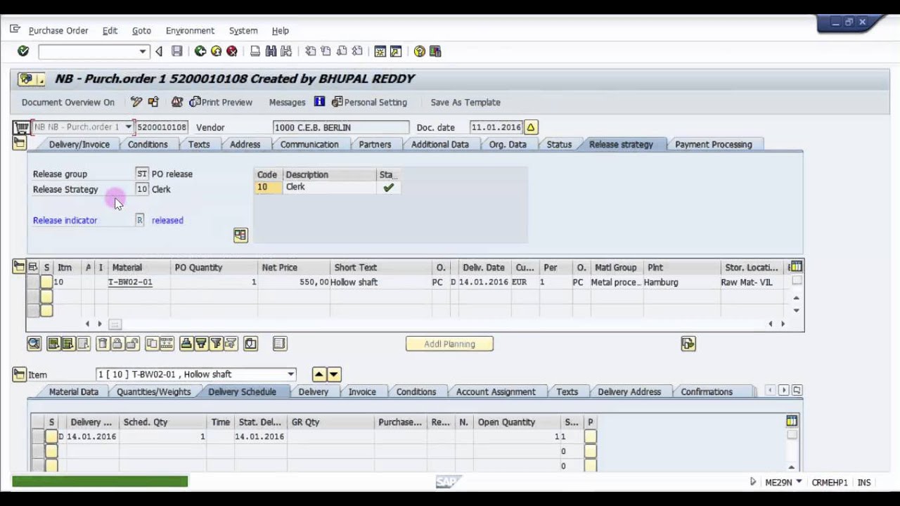 Как создать входящую поставку по заказу на закупку — базовое видео SAP MM