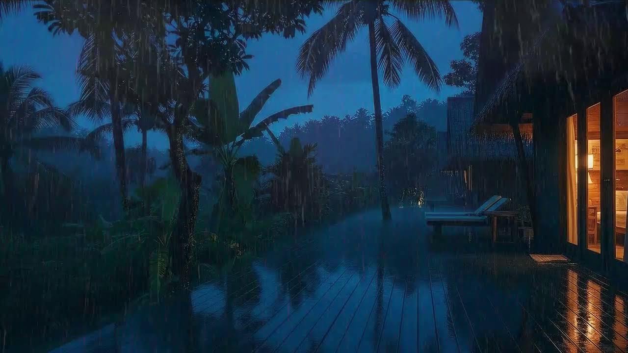 Deep Sleep Tonight with Light Rain Sounds and Rolling Thunder at Forest Cabin Terrace 🌧️