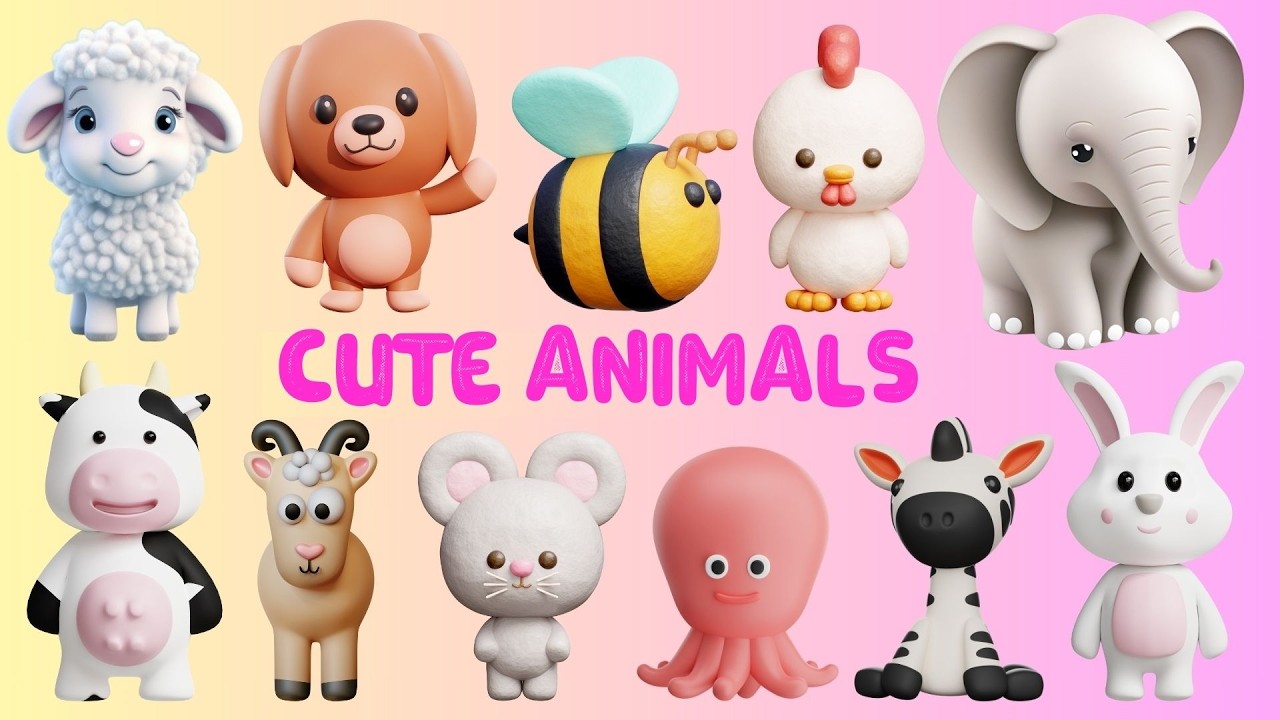 Cute Animals in English - Learning Kids Vocabulary Preschool Kindergarten
