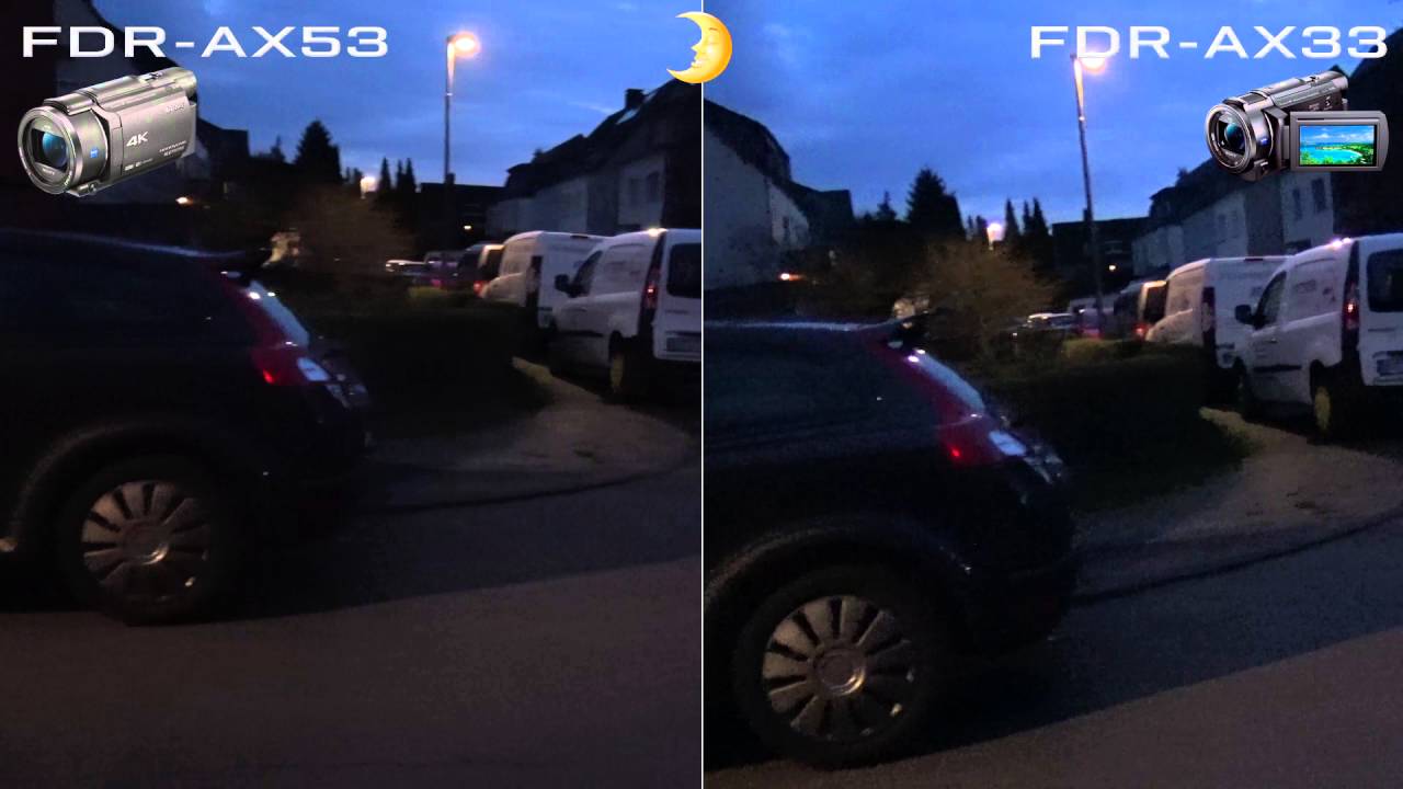 SONY 4K Camera FDR AX33 & AX53 Dämmerungsaufnahme Vergleich!
