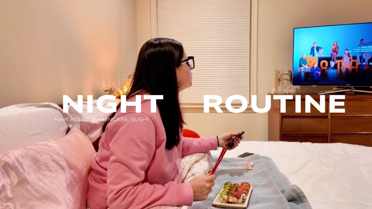 COZY NIGHT ROUTINE// Hair routine, skincare, sushi 🍣 vlogmas 1