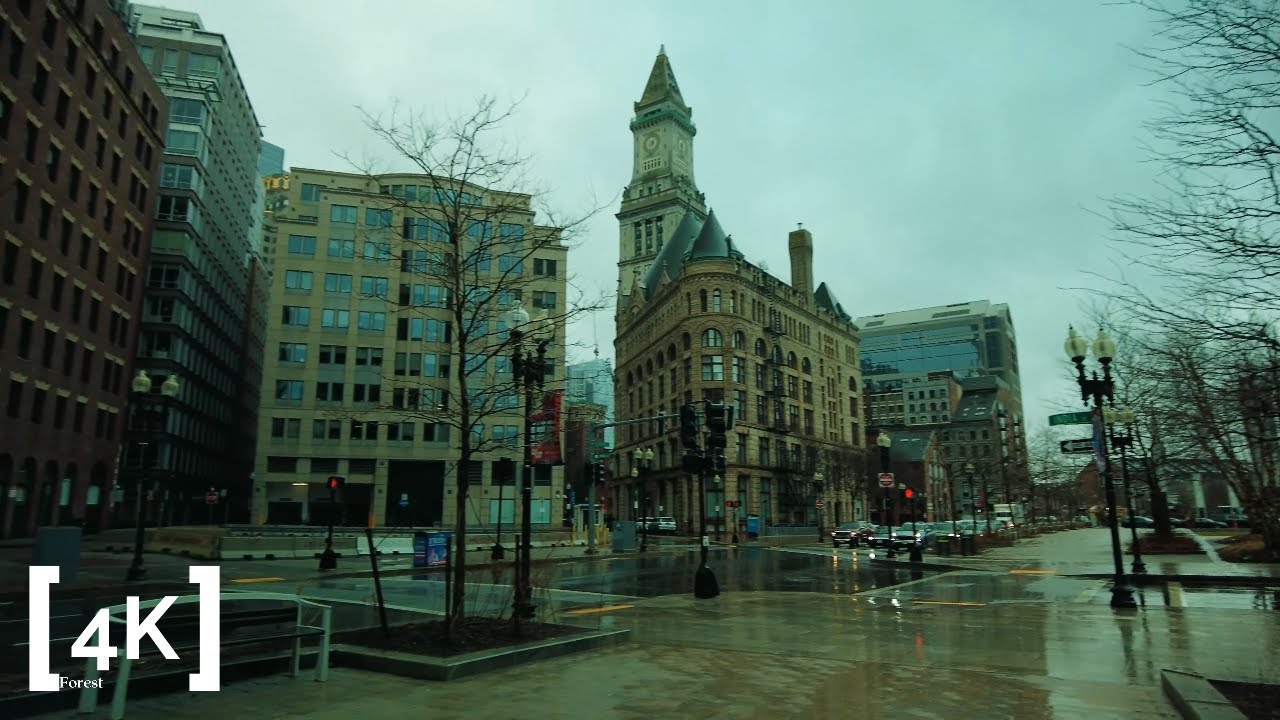 [4K] Rainy Day Downtown Boston | City Sounds | ASMR Ambience