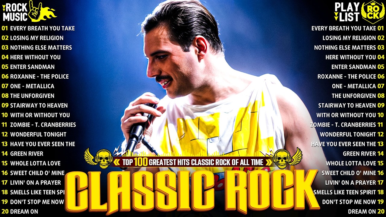 Top 100 Classic Rock Songs Of 80s 90s - Queen, Guns N' Roses, Bon Jovi, Aerosmith, Metallica, U2