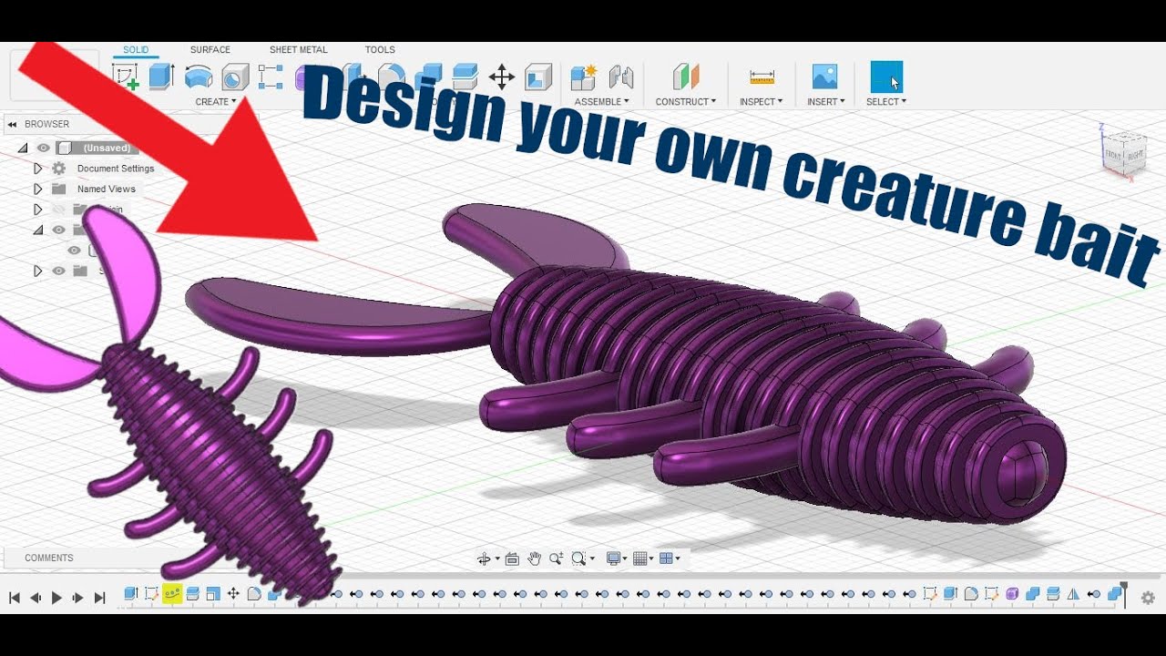 Design your own creature bait fishing lure with Fusion360