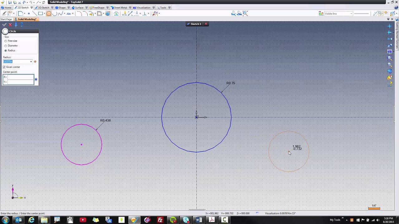 TopSolid Modeling Step 1 - Create a sketch and extrude