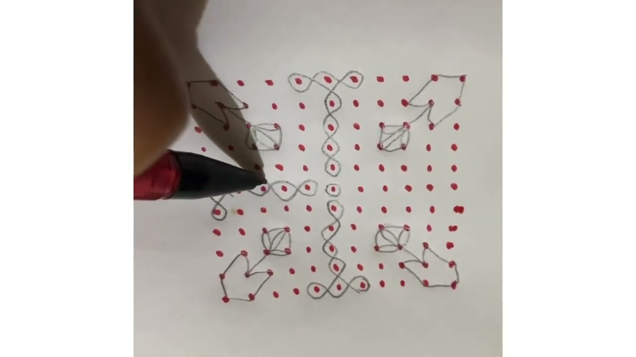 Simple flower design kolam with 11*11 dots