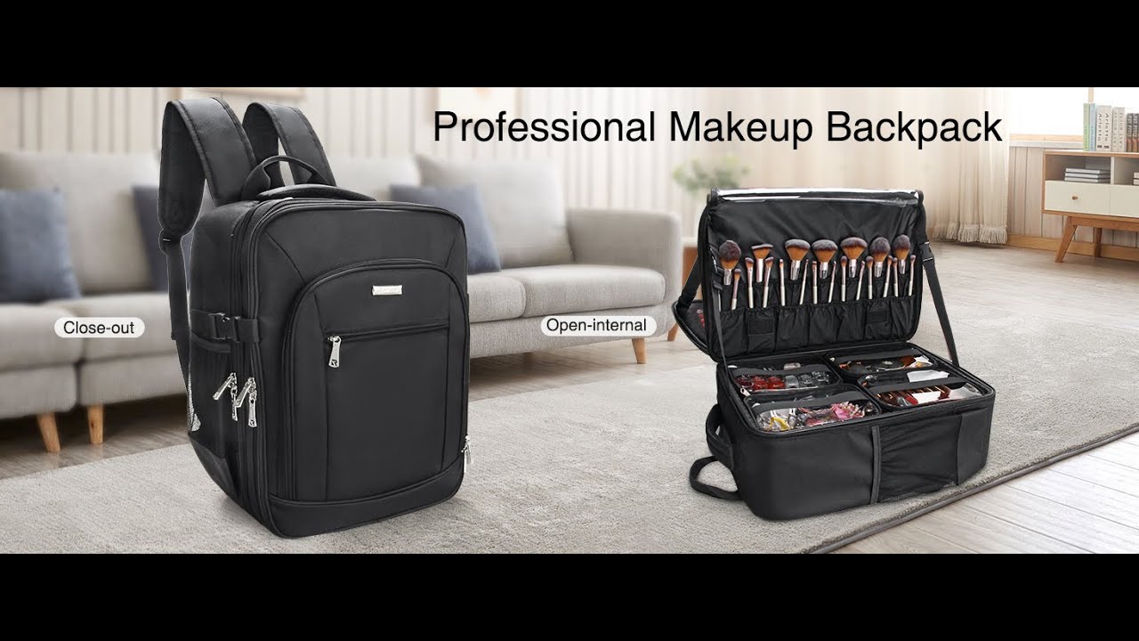 Professional Extra Large 3 Layer Makeup Backpack with 4 Small Cosmetic Bag