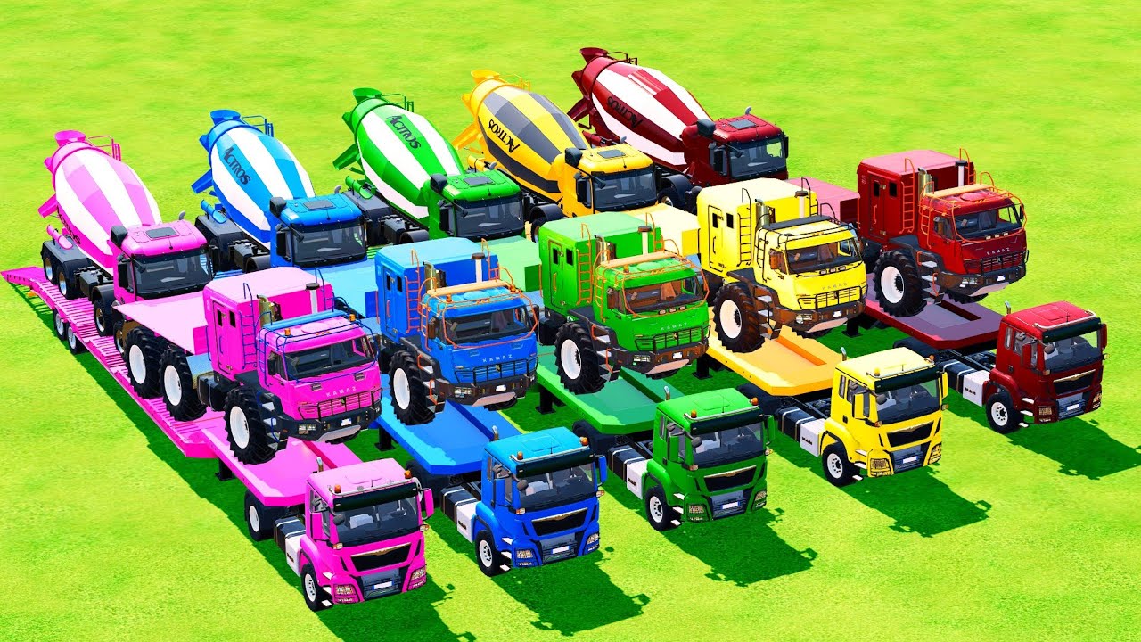 GARAGE WITH COLOR - TRANSPORTING COLORED HEAVY VEHICLE AND MIXER by MAN TRANSPORTER! FS 22