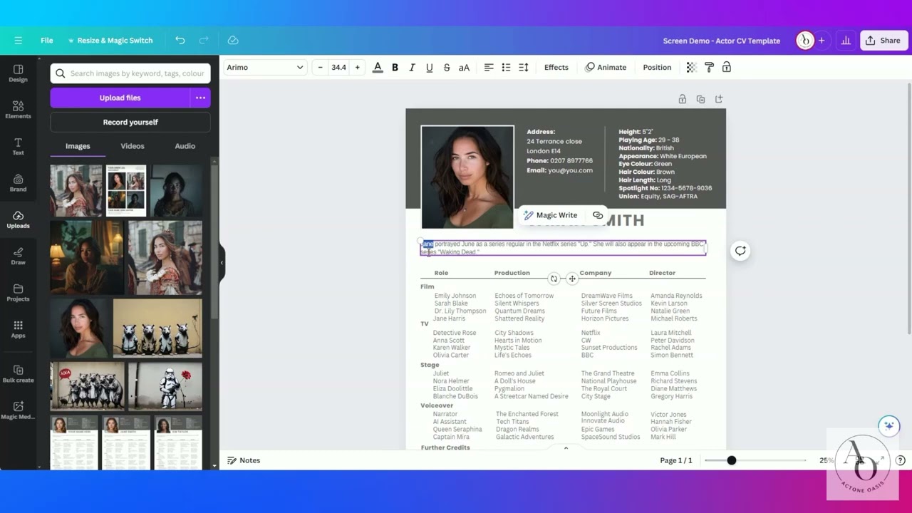 Actor Resume Template - Tutorial in Canva
