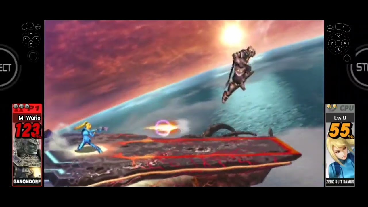 Ganondorf vs Zero Suit Samus sur Super Smash Bros 3DS emulateur