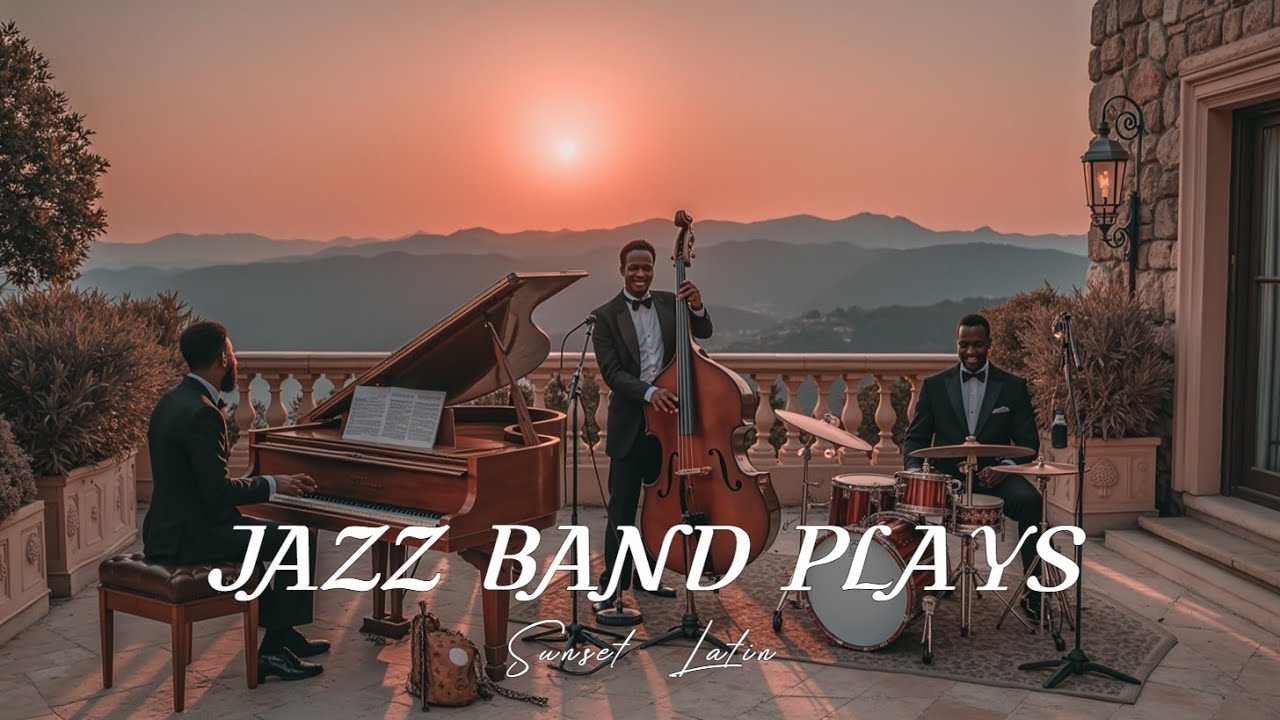 Расслабляющий джазовый оркестр играет латинский джаз лаунж плавную эмбиент элегантную музыку заката