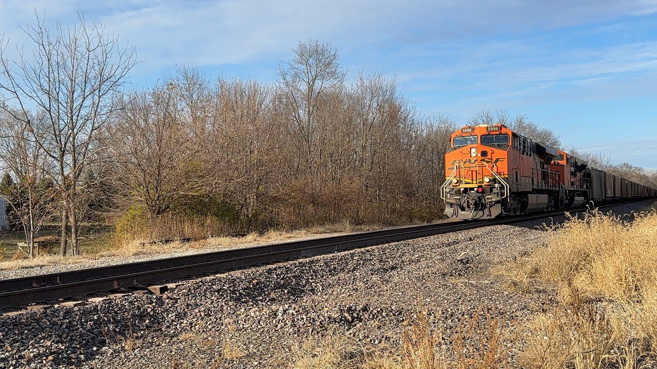 Southbound BNSF Coal train 5996, 9388 & RDPU 9289  in Saint Augustine IL On 11/17/25