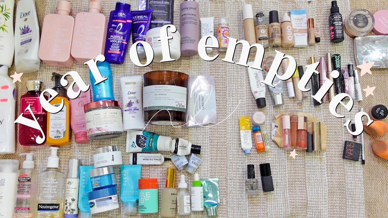 one year of makeup empties: all the beauty products i used up in 2022  🎉