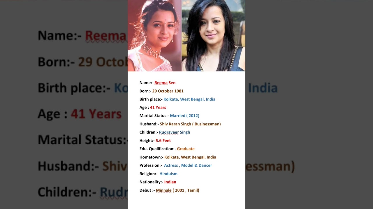 Beautiful Actress Reema Sen Biography #shortvideo #youtubeshorts #viral #shorts