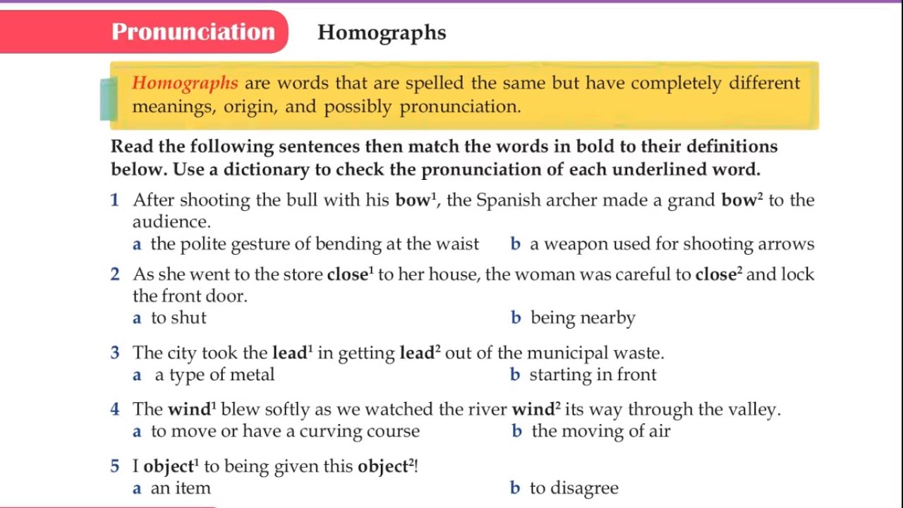 إنكليزي بكلوريا علمي وأدبي Pronunciation/Homographs