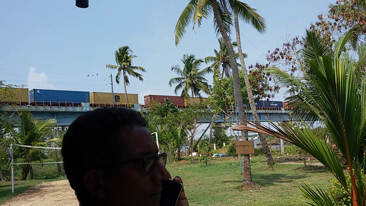 Vallarpadom Port train on elevated bridge near Mulavkad