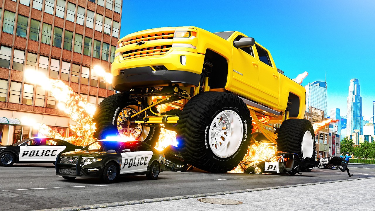 107 Biggest Lifted Vehicles Crush Cops in GTA 5 RP