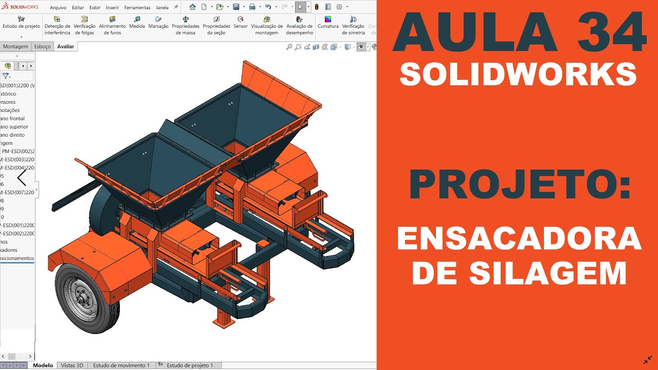 AULA 34 | CURSO: SOLIDWORKS NA PRÁTICA | PROJETO: Ensacadora de Silagem Dupla 