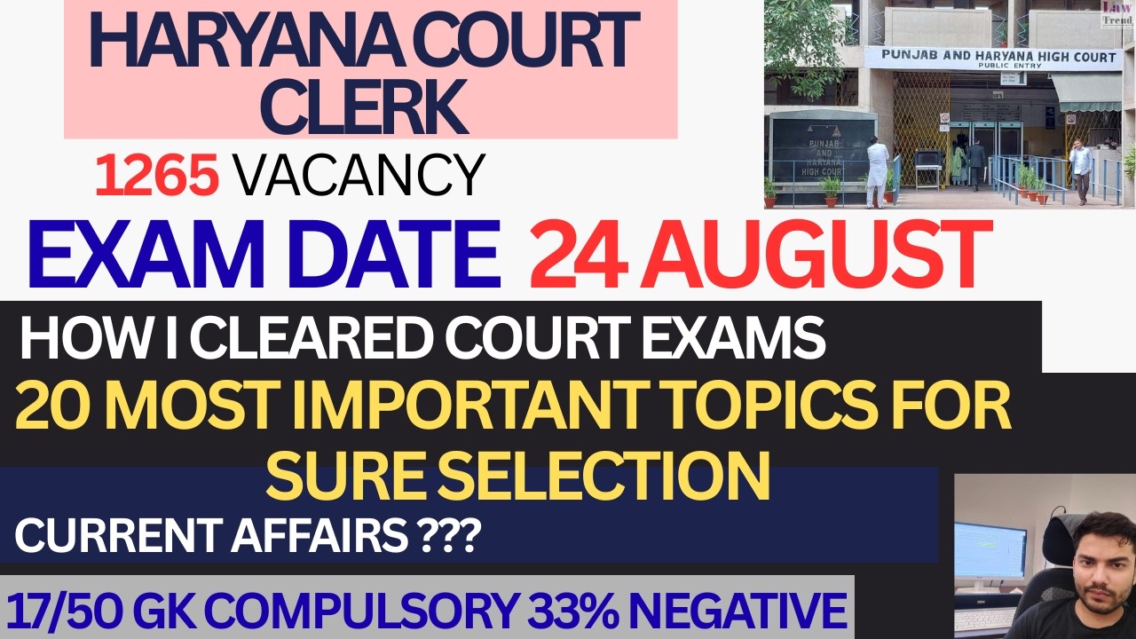 HARYANA COURT CLERK 2026 EXAM DATE OUT | EXAM DATE 24 AUGUST |20 MOST IMPORTANT TOPICS FOR SELECTION