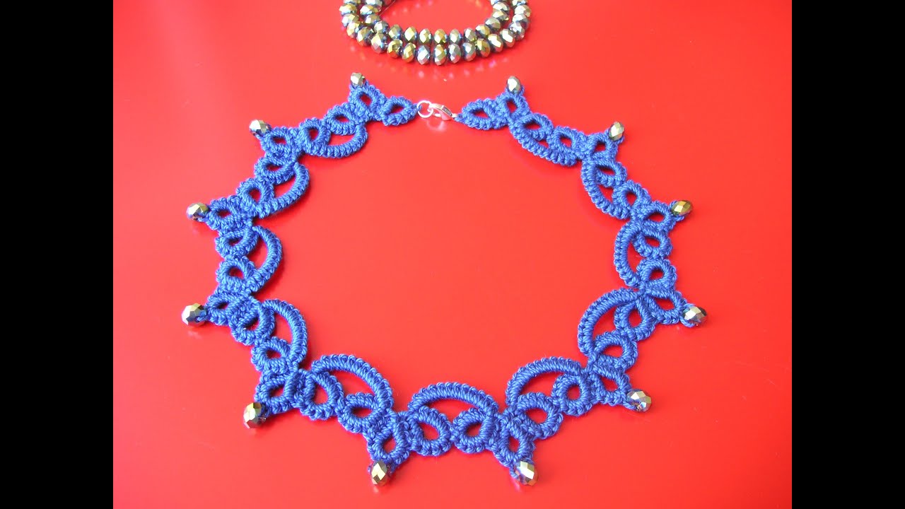21' TUTORIAL COLLANA CHIACCHIERINO AD AGO EASY NECKLACE NEEDLE TATTING Frivolitè Encaje фриволите