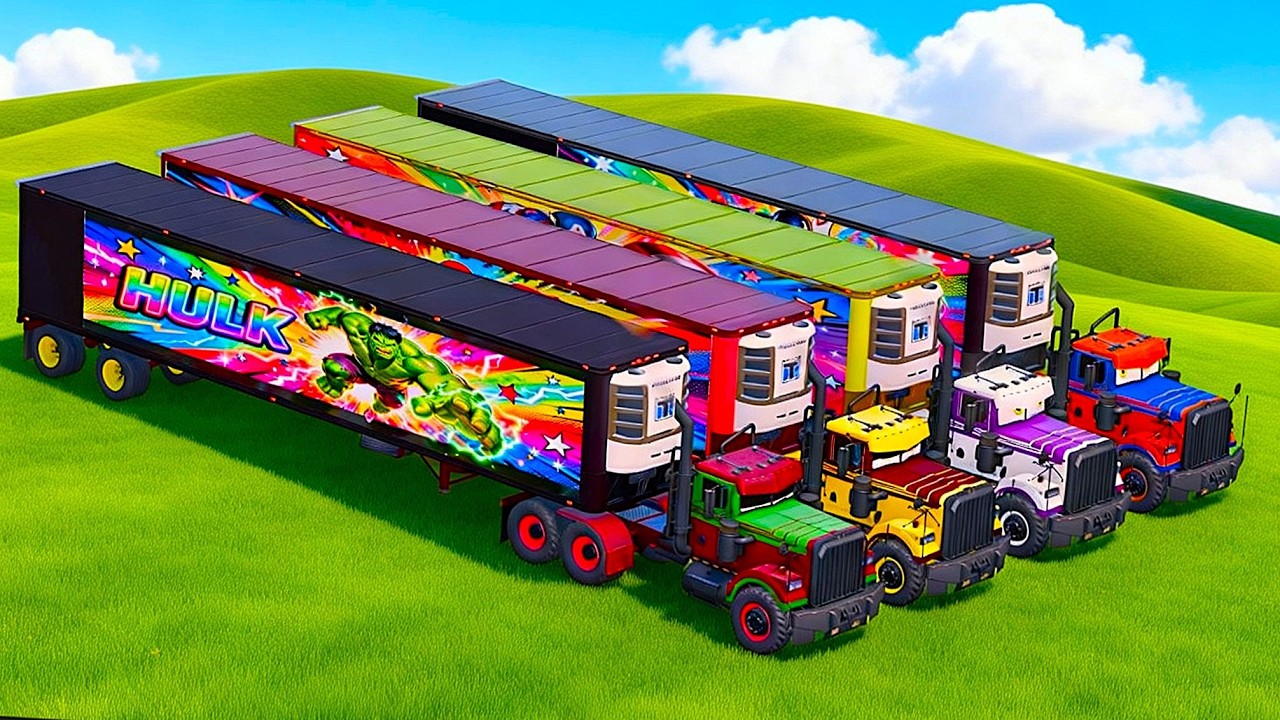 Transporting Colorful Rainbow Trailer Trucks BOX AND Police Transporting - Farming Simulator 22