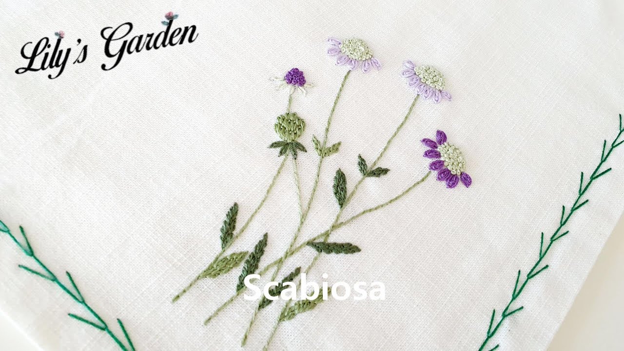 나홀로 프랑스자수 no. 30 솔체꽃(Scabiosa) Flower embroidery, 오이스터 스티치 oyster S, 체인다닝 스티치 chain darning S